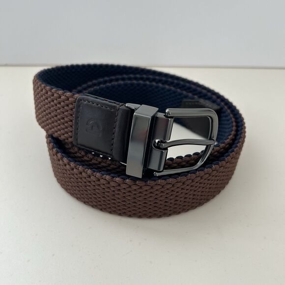 Cole Haan Reversible Belt Stretch Fabric Woven Mens Sz 42-44 XL Navy Blue Brown - Picture 3 of 10